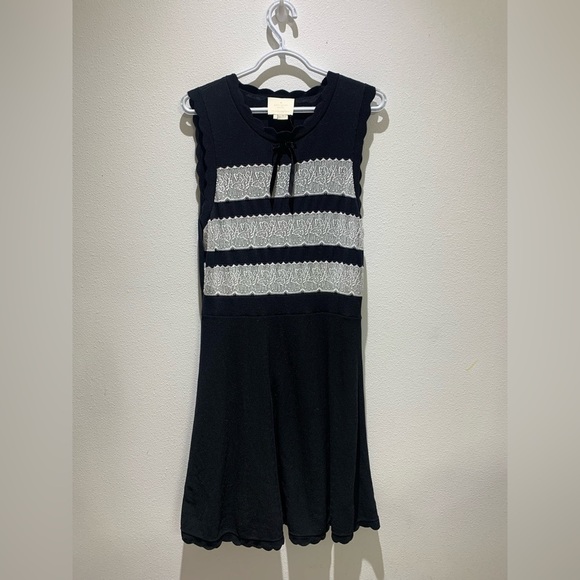 Kate Spade New York Jacquard Sleeveless Sweater Dress Black Beige Size L - Picture 1 of 8